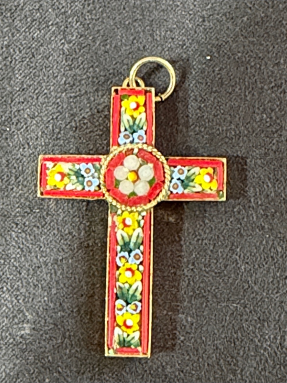 Vintage micro mosaic floral cross Italy
